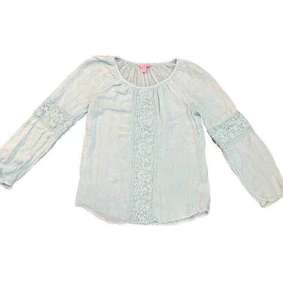 NEW Lilly Pulitzer Briony Top Spa Blue Tunic Gauze Blouse Crochet LACE Mint XS - Picture 5 of 9